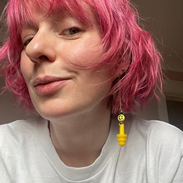 "Happy" Earplug Earrings