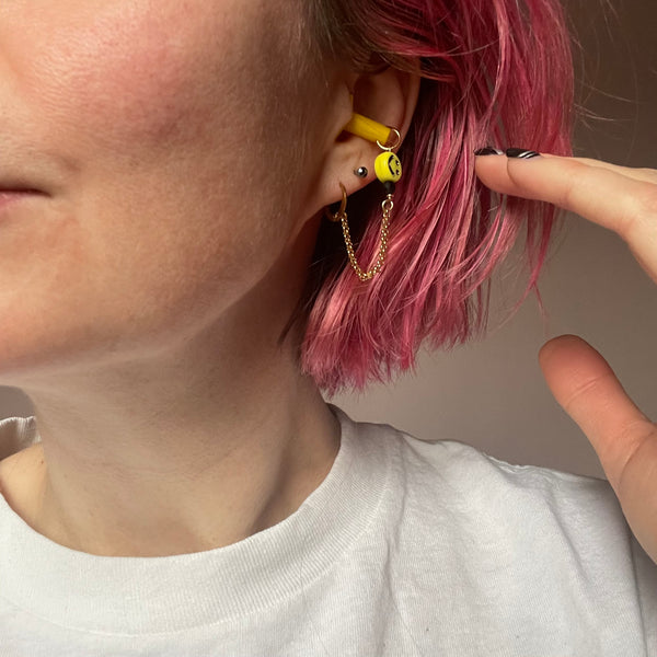 "Happy" Earplug Earrings