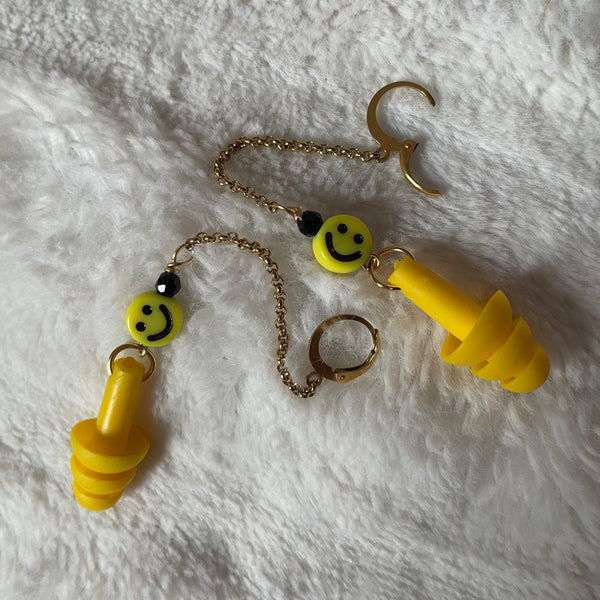 "Happy" Earplug Earrings