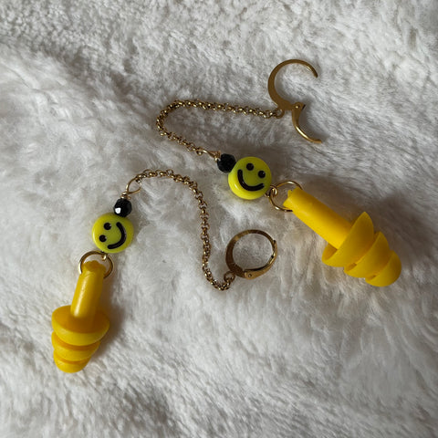 "Happy" Earplug Earrings