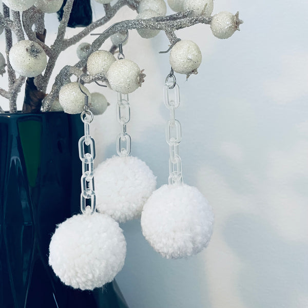 "Snow White" Pom Pom Earrings