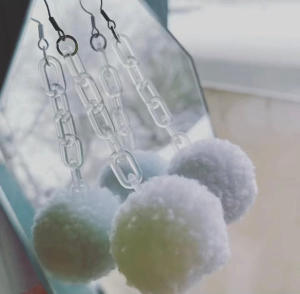 "Snow White" Pom Pom Earrings